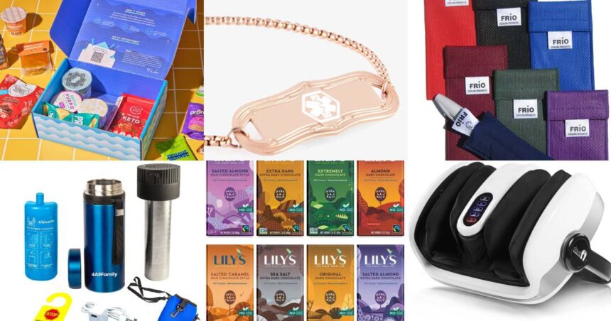 Collage of diabetes gift ideas