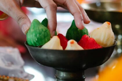 Colourful modaks in a bowl