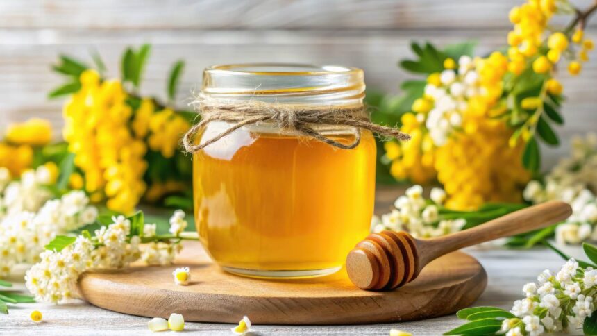 raw honey in a jar