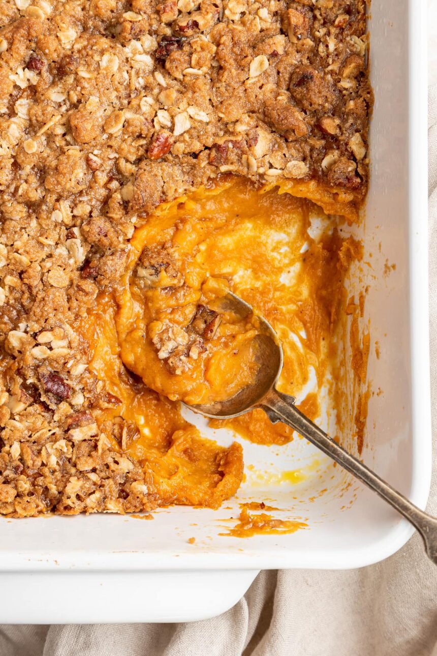 Healthy green bean casserole in a baking dish.