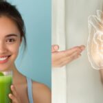 Woman drinking juice