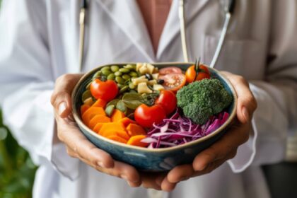 A doctor holding a plate of food