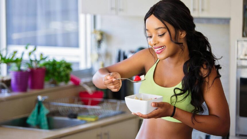 A woman having breakfast