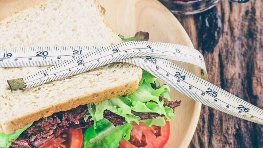 A measuring tape over food